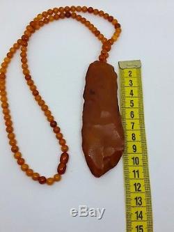 Natural Baltic Sea Amber Butterscotch Big Pendant/Necklace Antique Beads 40.47g