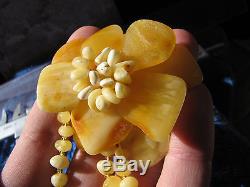 Natural Baltic amber 17 g yolk yellow royal pin brooch flower Jewelry gems