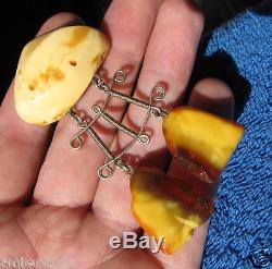 Natural Baltic amber 18 g brooch pin Royal white yolk yellow USSR gemstone