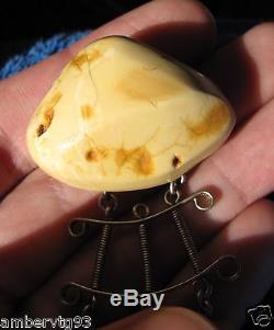 Natural Baltic amber 18 g brooch pin Royal white yolk yellow USSR gemstone