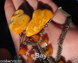 Natural Baltic amber 29 gr double brooch pins yellow white USSR vtg gemstone