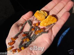 Natural Baltic amber 29 gr double brooch pins yellow white USSR vtg gemstone