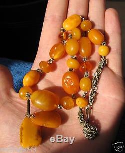 Natural Baltic amber 32 g Necklace Yellow Orange polished USSR gemstone