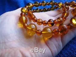 Natural Baltic amber 35 g Necklace polished carved round beads USSR gems