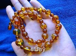Natural Baltic amber 35 g Necklace polished carved round beads USSR gems