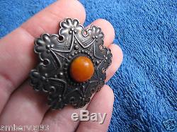Natural Baltic amber 7 gr pin brooch orange silver 875 USSR Russia antique