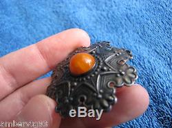 Natural Baltic amber 7 gr pin brooch orange silver 875 USSR Russia antique