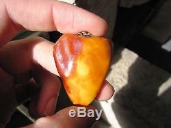 Natural Baltic amber 9.5 g Yellow Red Heart pendant USSR jewelry gemstone