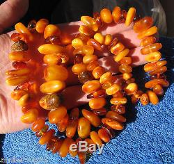 Natural Baltic amber 90 g yolk yellow orange rounded Necklace beads gemstone