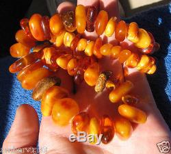 Natural Baltic amber 90 g yolk yellow orange rounded Necklace beads gemstone