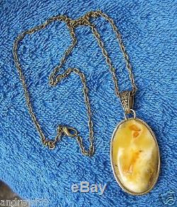 Natural Baltic amber Necklace White Yellow Pendant Amulet Charm openwork