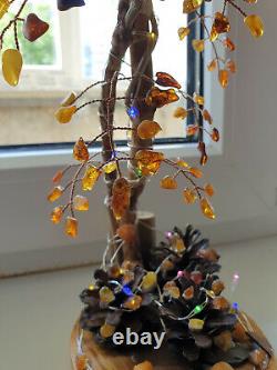 Natural Baltic amber pine tree yellow leaf petal decor figurine nature craft
