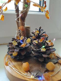Natural Baltic amber pine tree yellow leaf petal decor figurine nature craft