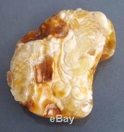 Natural Baltic egg yolk butterscotch amber stone hand carved, 47.19 g