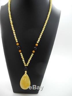 Natural Baltic round yellow amber beads necklace with amber pendant