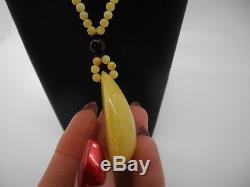 Natural Baltic round yellow amber beads necklace with amber pendant
