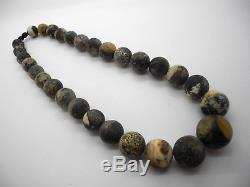 Natural Baltic unpolished round black amber beads necklace