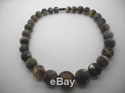 Natural Baltic unpolished round black amber beads necklace