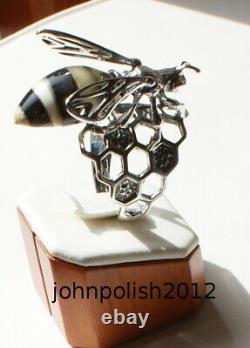Natural Colour Baltic Amber Bee Ring on Silver 925