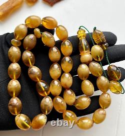 Natural Egg Yolk Baltic Amber 62g. Islamic Prayer Rosary 33 Beads Tesbih Misbaha