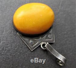 Natural Genuine Antique Butterscotch Egg Yolk Baltic Amber Silver Pendant