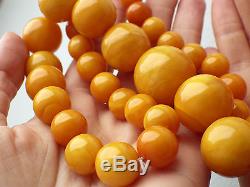 Natural Genuine Baltic Amber BUTTERSCOTCH EGG Yolk Necklace Beads 89.97 g