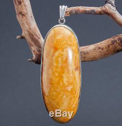 Natural Genuine Butterscotch Egg Yolk Baltic Amber Pendant Silver