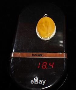 Natural Genuine Butterscotch Egg Yolk Baltic Amber Pendant Ster. Silver 925