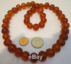 Natural Huge 83gr Antique Genuine Baltic Egg Yolk Amber Round Beads Necklace 15