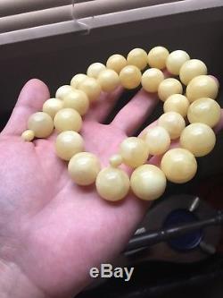Natural Huge Baltic Royal White Amber Round Beads Necklace 104.5gr