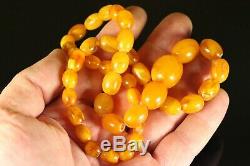Natural OLD Antique 27.6g Butterscotch Egg Yolk Baltic Amber Stone Necklace C171