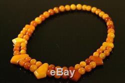 Natural OLD Antique 53.6g Butterscotch Egg Yolk Baltic Amber Stone Necklace C494