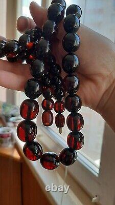 Natural RED Amber necklace, beads genuine Baltic 86 grams