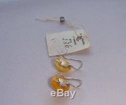 Natural Royal Egg Yolk Amber Earrings Solid Silver 925 Soviet Russian Vintage