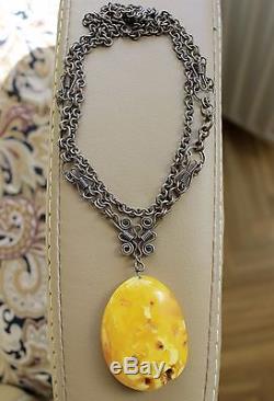 Natural Vintage Baltic Amber Butterscotch Yellow Pendant Necklace 14,0 Gr