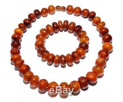 Natural Vintage Style Baltic Amber Necklace and Bracelet Set Mixed Genuine Amber