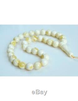 Natural White Amber Misbaha Rosary, Baltic Amber Round Beads, Baltic Amber Islam