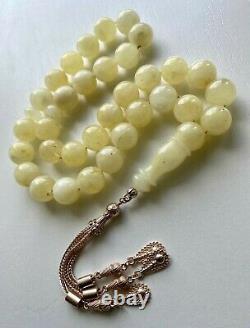 Natural White Baltic Amber 50g. Islamic Prayer Rosary 14mm. Beads Tesbih Misbaha