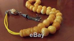 Natural White-Milk Baltic Amber Islamic Beads Rosary Prayer 32.2 Gram