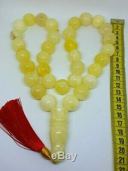 Natural baltic amber ISLAMIC 33 PRAYER BEADS ROSARY Yellow Butter Marble 143gr