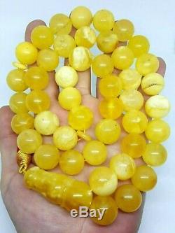Natural baltic amber ISLAMIC 45 PRAYER BEADS ROSARY Honey Marble Muddy 100.3gr