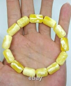 Natural baltic amber Royal Marble White BARRELS Bracelet tied on rubber 14,84 g