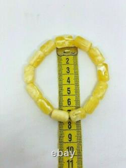 Natural baltic amber Royal Marble White BARRELS Bracelet tied on rubber 14,84 g