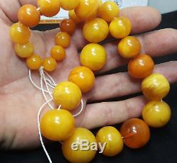 Necklace Natural Amber Baltic Bead Old 89 g Vintage White Z-001