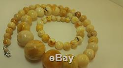 Necklace Natural Baltic Amber Stone 61,8g White Vintage Rare Old Bead Sea C-520