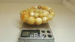 Necklace Natural Baltic Amber Stone 61,8g White Vintage Rare Old Bead Sea C-520