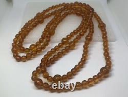 Necklace Vintage Baltic Cognac Amber beads 67 Gr 60 Long