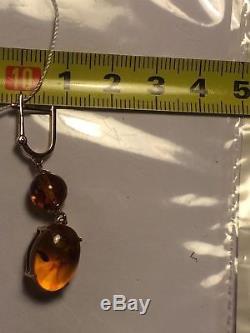 New Russian Solid 14k 585 Rose Gold Natural Baltic Amber Earrings 4,76gr