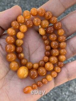 Nice Antique Natural Baltic Egg Yolk Butterscotch Amber Round Beaded Necklace