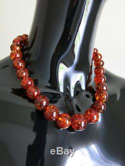 Nwt Vintage Polish Genuine Natural Baltic Cognac Amber Inclusions Bead Necklace
